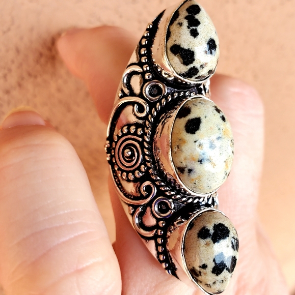 New Dalmatian Jasper 925 Silver Statement Ring. - Picture 4 of 15